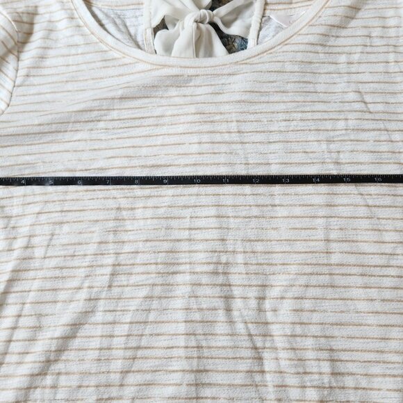 Lauren Conrad Top White Gold Stripe Rayon Stretch Knit Lace Trim || Med EUC - Picture 12 of 15